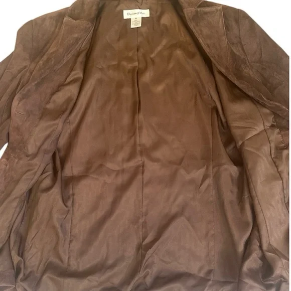 Chocolate Brown Suede Blazer XL Jacket Coat Preston York 3 Button Pocket Y2K Vtg - Picture 7 of 9